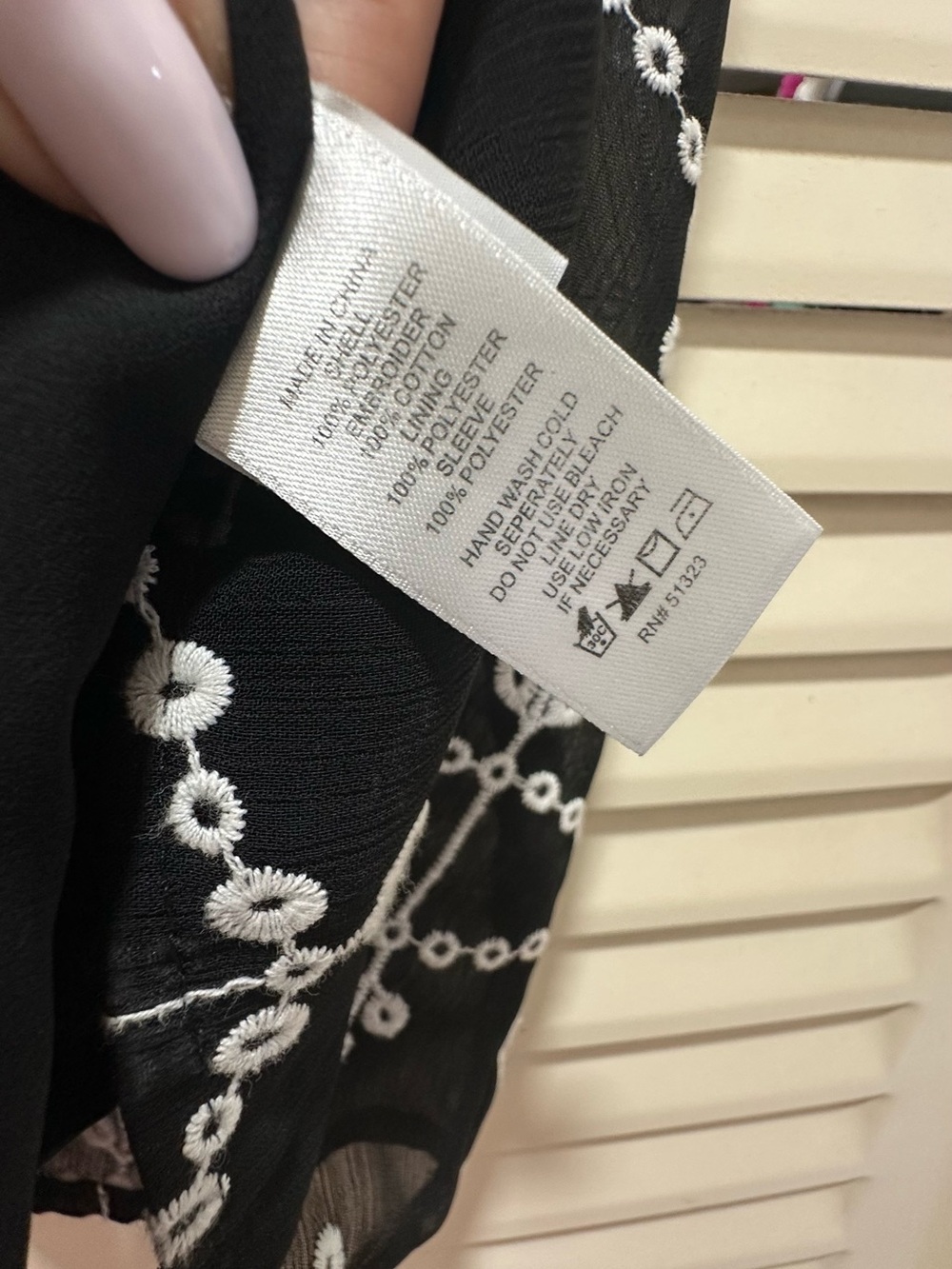 CeCe Black Blouse with White Embroidered Pattern and Ruffle Sleeves - Picture 3 of 5